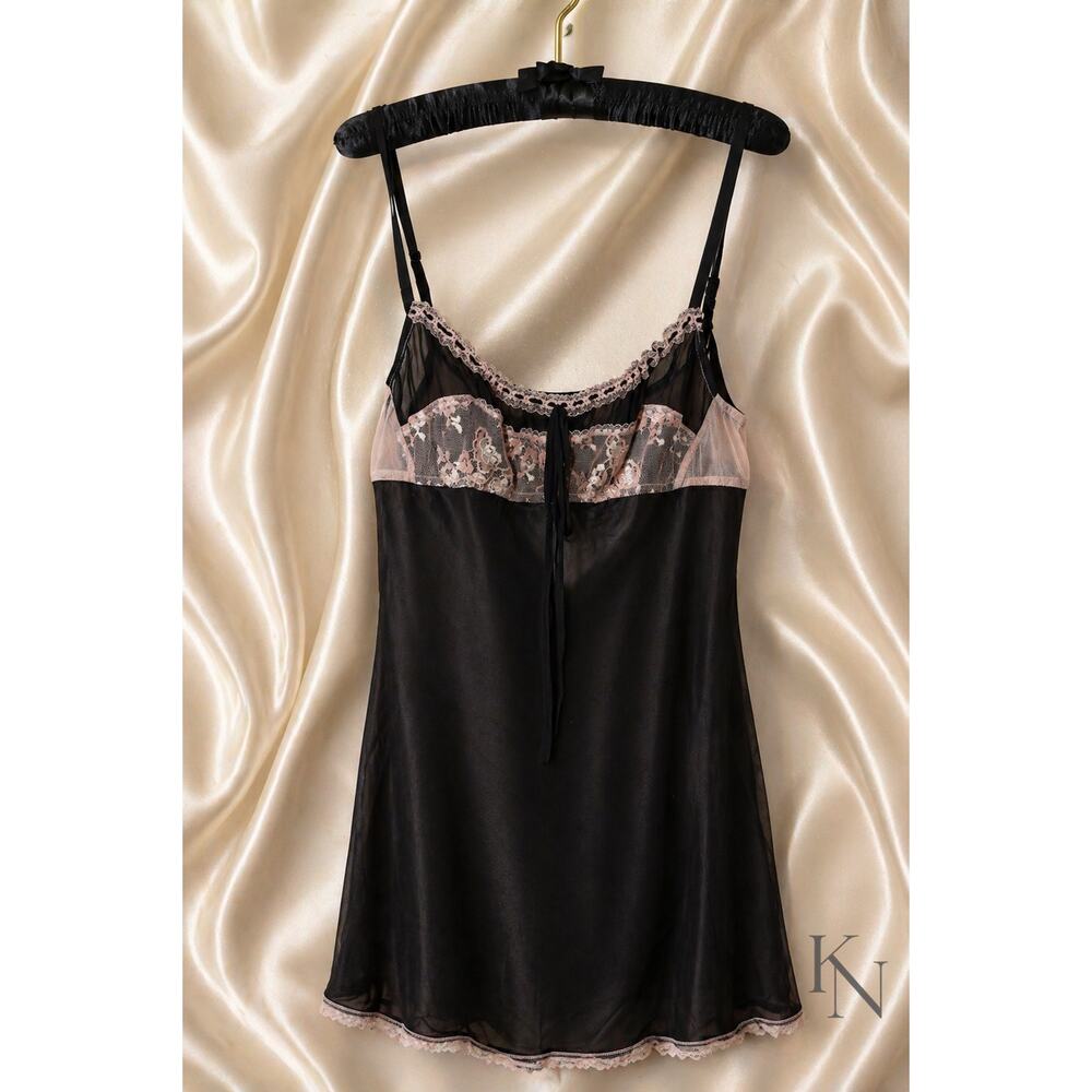 Victoria’s Secret 100% Silk Slip Dress – Size Large – Black with Lace Detail